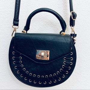 Black And Rose Gold Crossbody Saddle Bag Purse